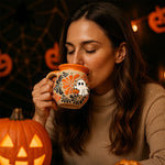 Load image into Gallery viewer, Halloween Ghost &amp; Black Cat Mug ☕👻🐈‍⬛
