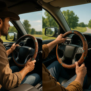 Retro Western Cowboy Car Universal Steering Wheel Cover